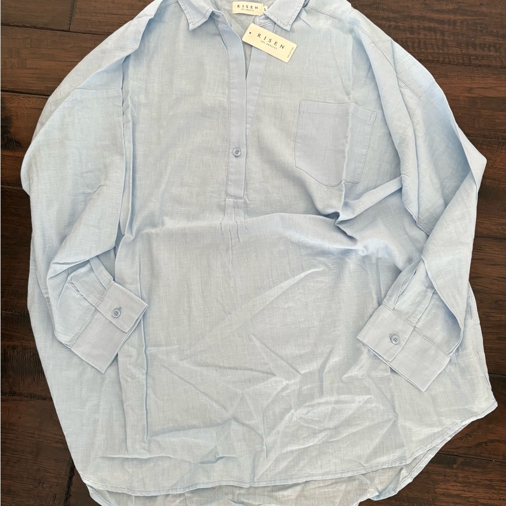 Risen Los Angeles Light Blue Oversized Casual Button Down Shirt